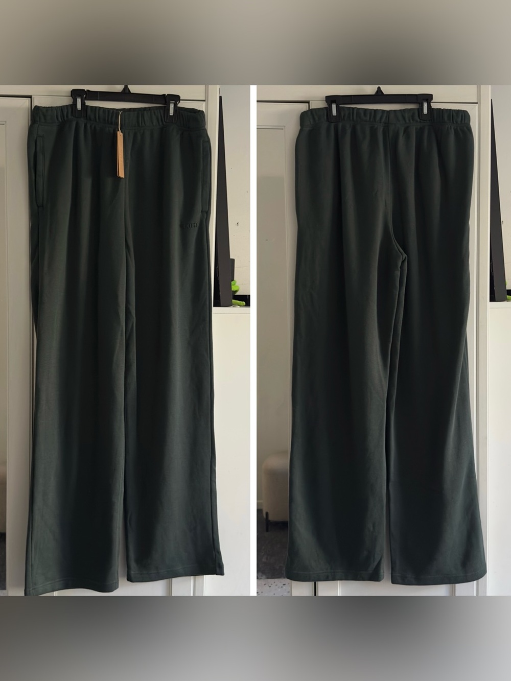 Skims Cotton Fleece Classic Straight Leg Pant in Spruce Green Size Medium